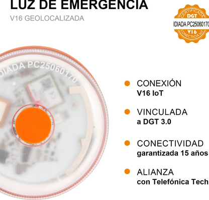 DF Luz de Emergencia V16 Aprobada por la DGT con Geolocalización 3.0 – Señalización de Ubicación para Automóviles, Plan de Datos Incluido – Base Magnética IP54 – Cumple con la Normativa 2026.